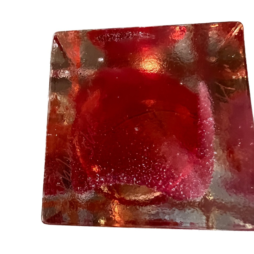 Signed Stockholms Glasbruk Karin Hammar Skansen Art Glass Votive Candle Red Sq - Picture 6 of 10
